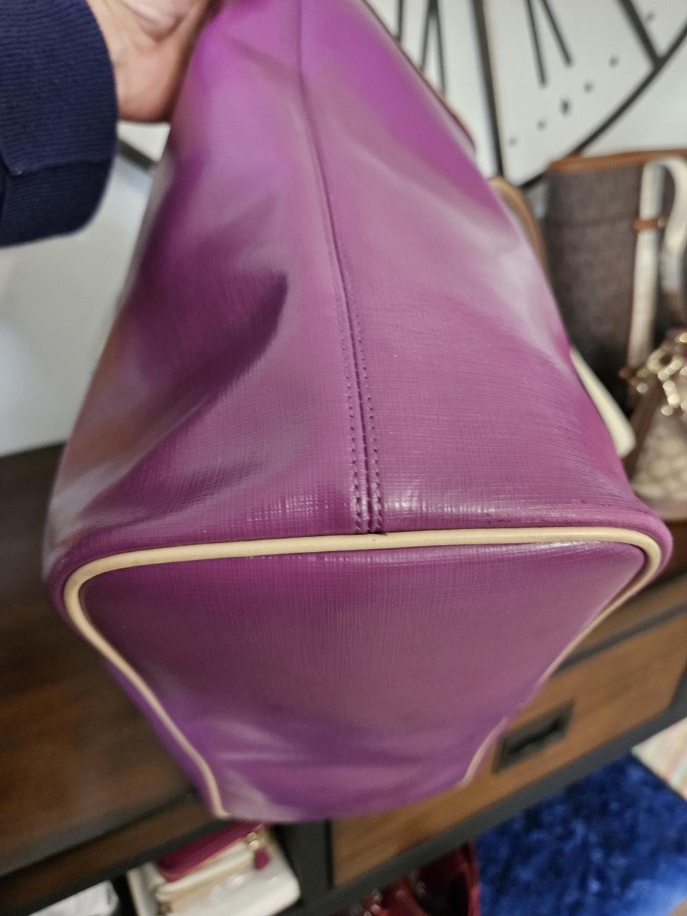 Coach Purple Patent Leather Tote with Beige Trim - Picture 3 of 9